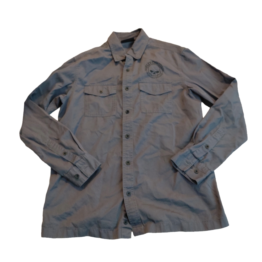 Harley-Davidson Gray Skull Long-Sleeve Button-Front Shirt